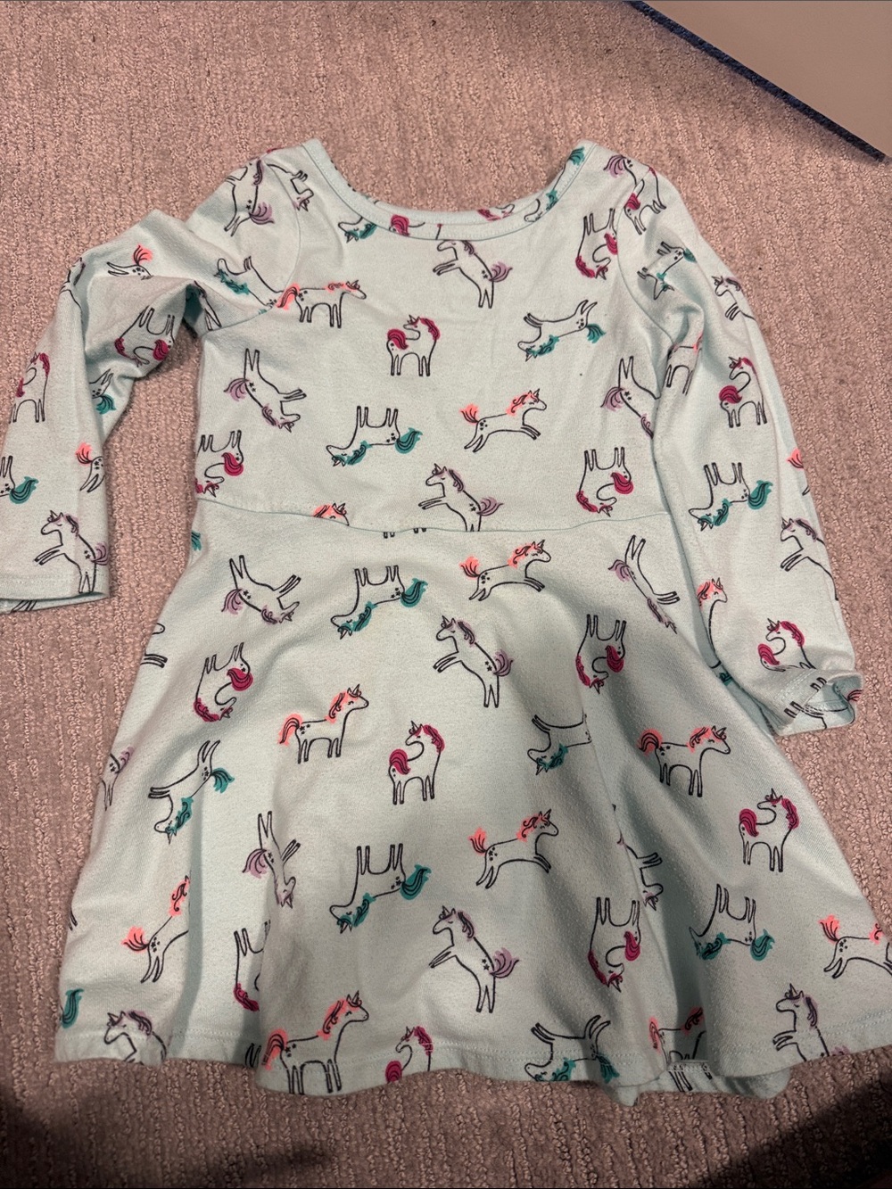 Cat & Jack Mint Unicorn Print Long-Sleeve Dress